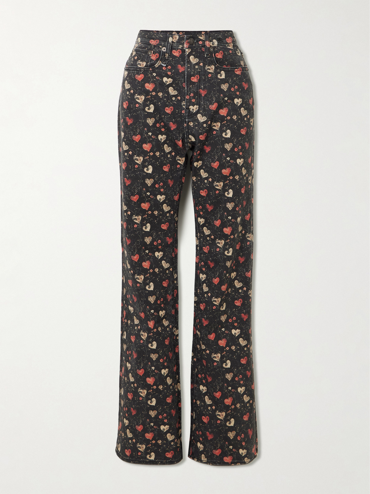 R13 Jane Printed Mid-rise Slim-leg Jeans In Black