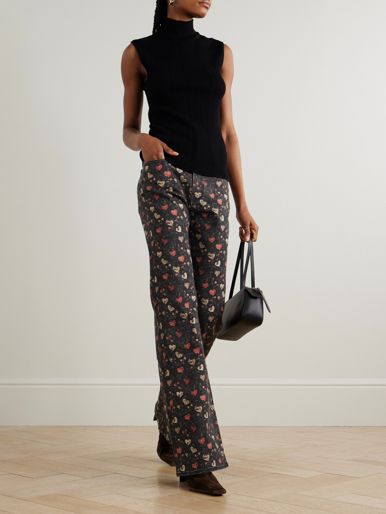 Jane Printed Mid-Rise Slim-Leg Jeans
