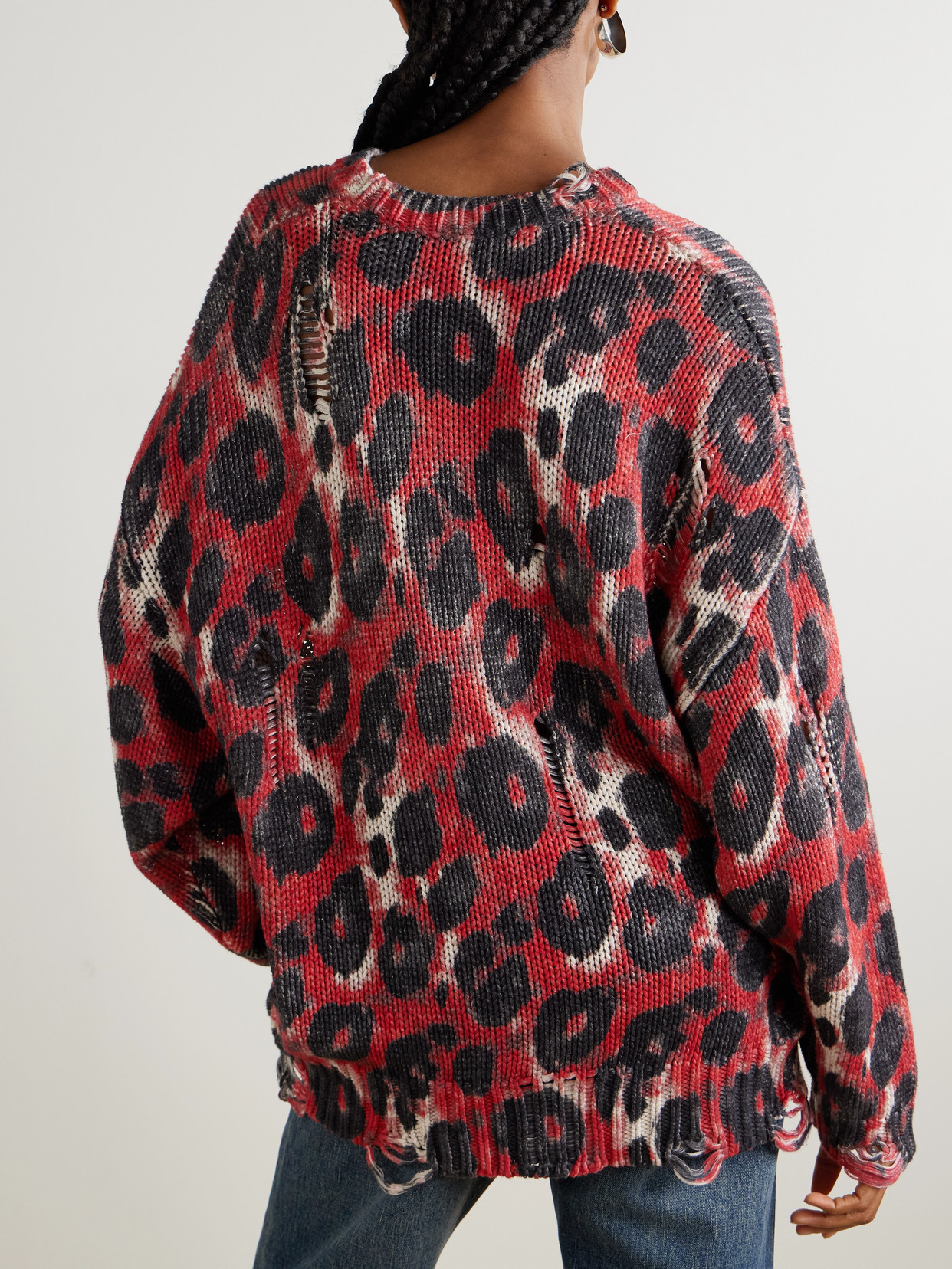 R13 Distressed Leopard-print Cotton Sweater In Multi