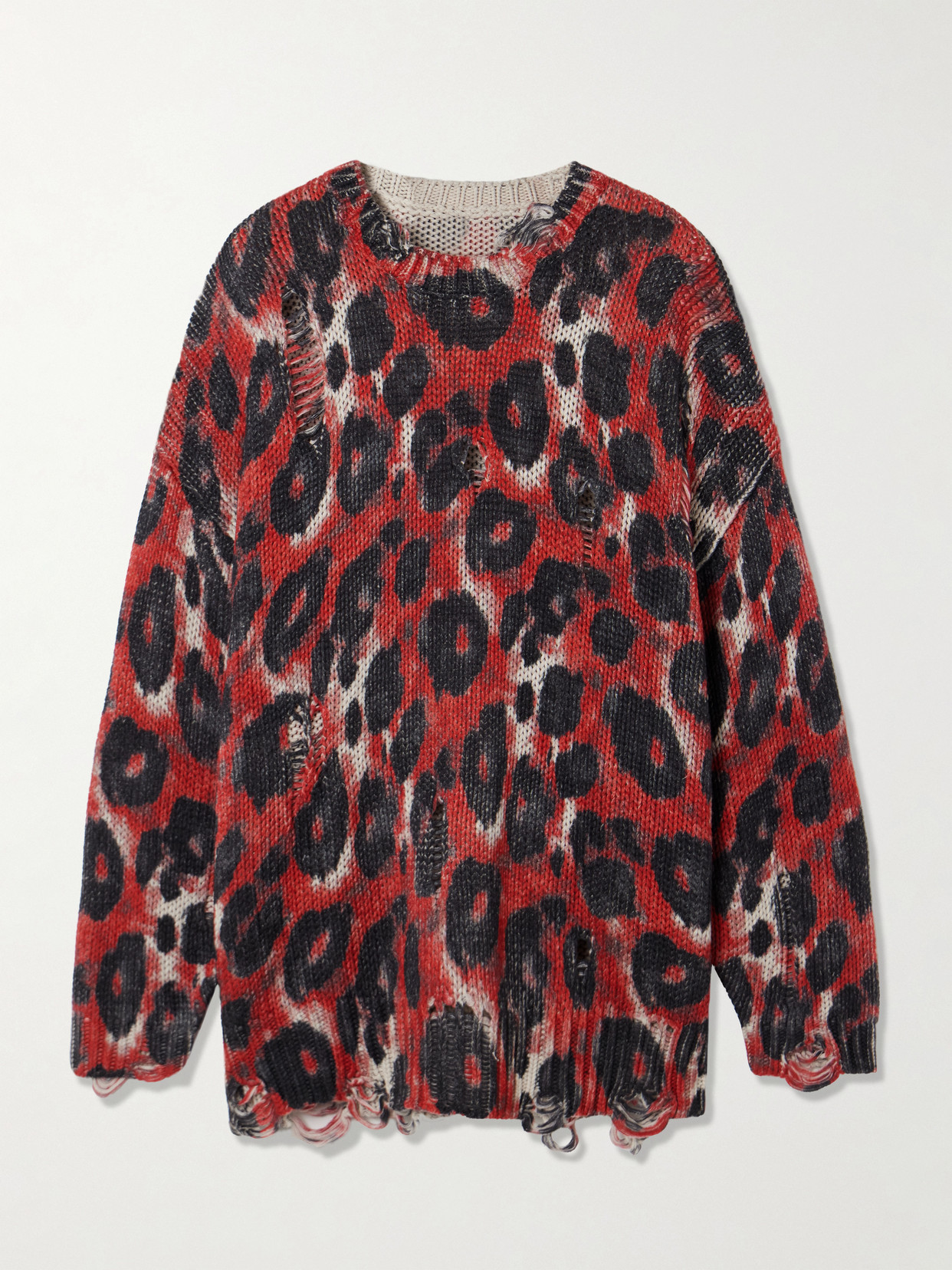 R13 Distressed Leopard-print Cotton Sweater In Multi
