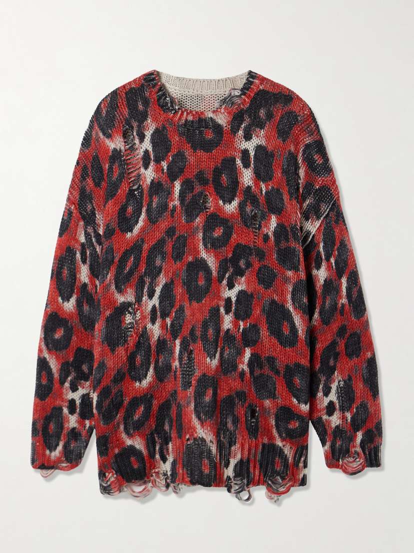 R13 Distressed Leopard-print Cotton Sweater
