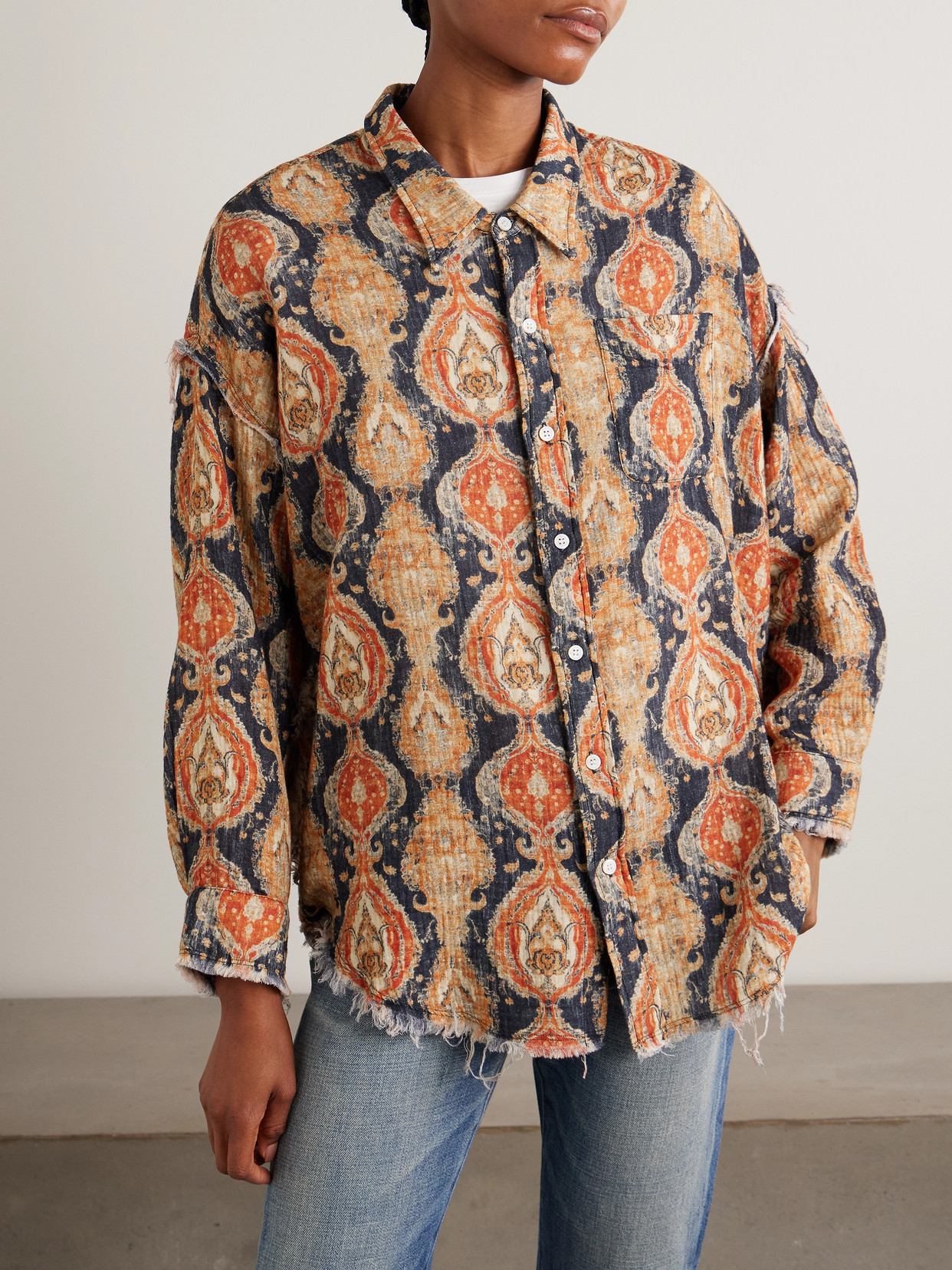 Frayed Printed Cotton Shirt