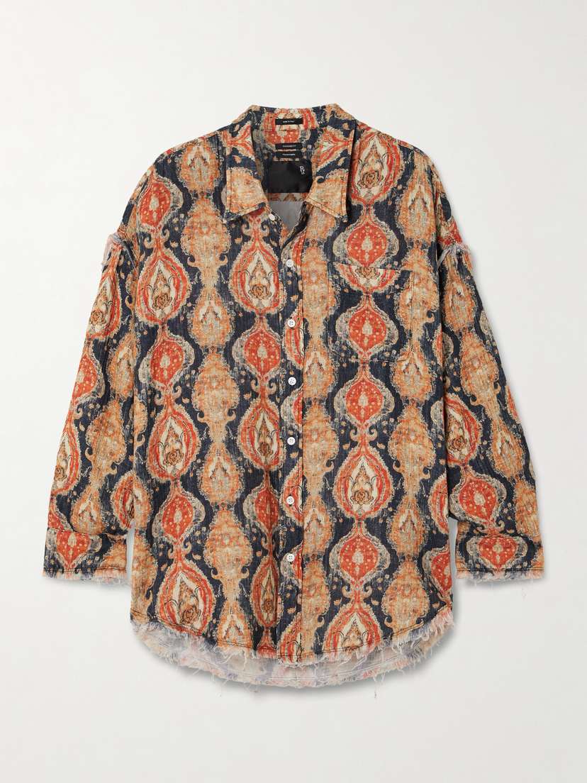 R13 Frayed Printed Cotton Shirt