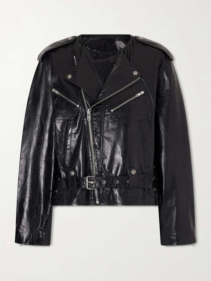 R13 Belted Embellished Leather Biker Jacket