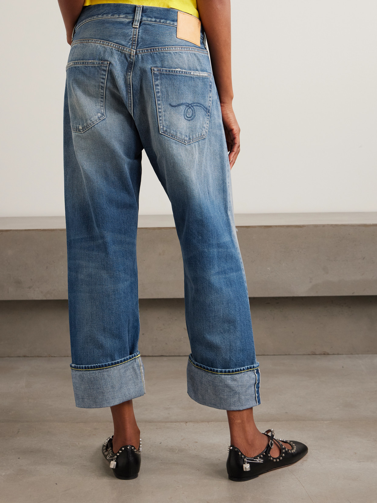 Cuffed X-Boyfriend Distressed Mid-Rise Wide- Leg