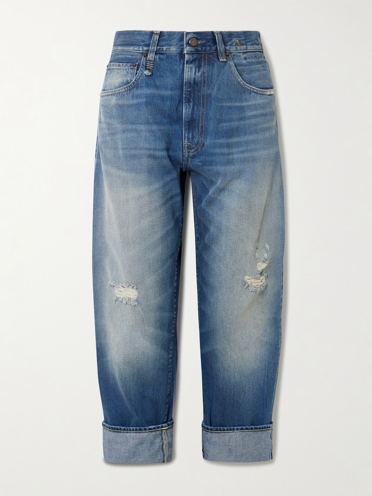 Cuffed X-Boyfriend Distressed Mid-Rise Wide- Leg