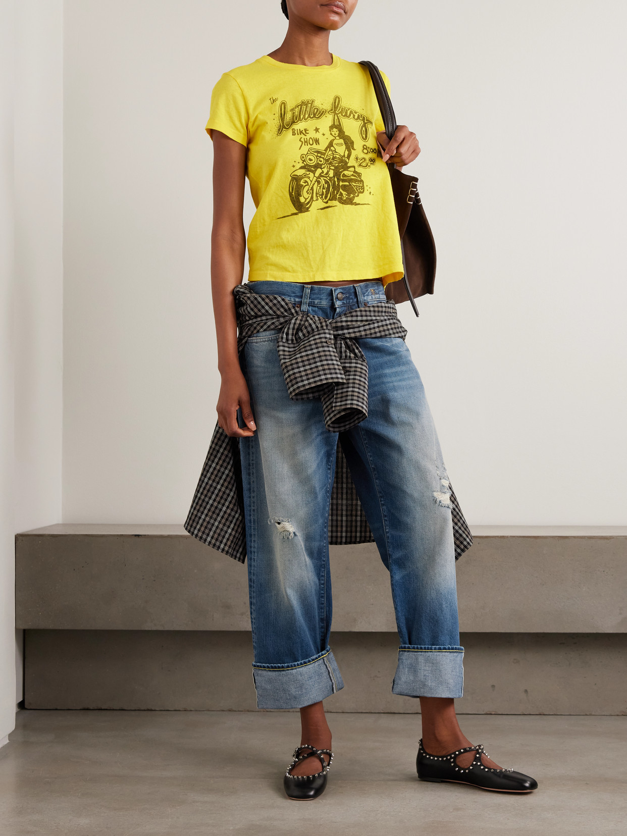 Cuffed X-Boyfriend Distressed Mid-Rise Wide- Leg