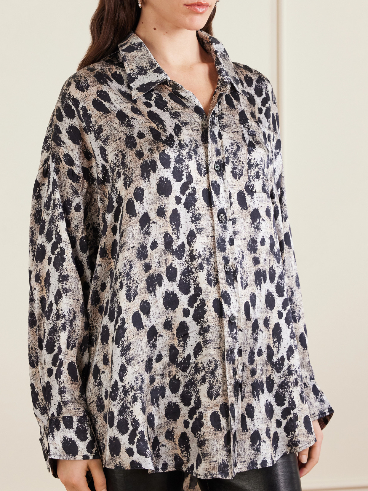 Asymmetric Oversized Printed Silk-Charmeuse Shirt