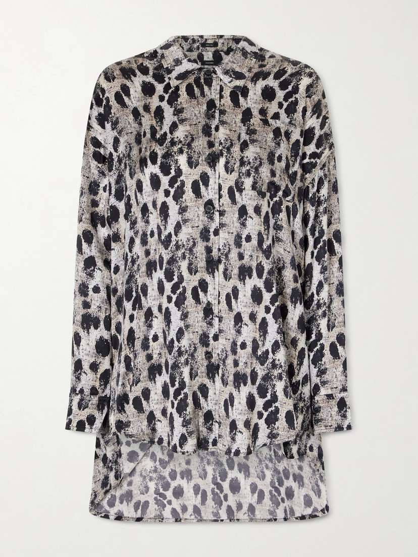 R13 Asymmetric Oversized Printed Silk-charmeuse Shirt