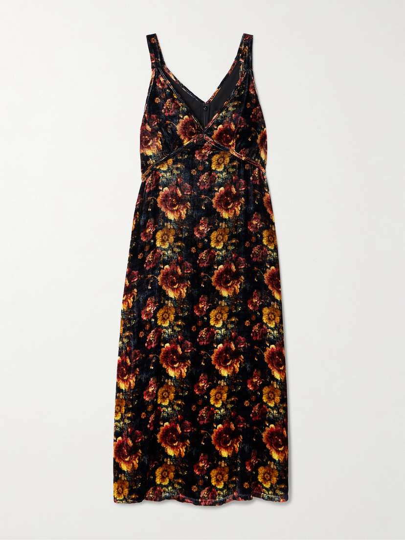R13 Floral-print Velvet Midi Dress