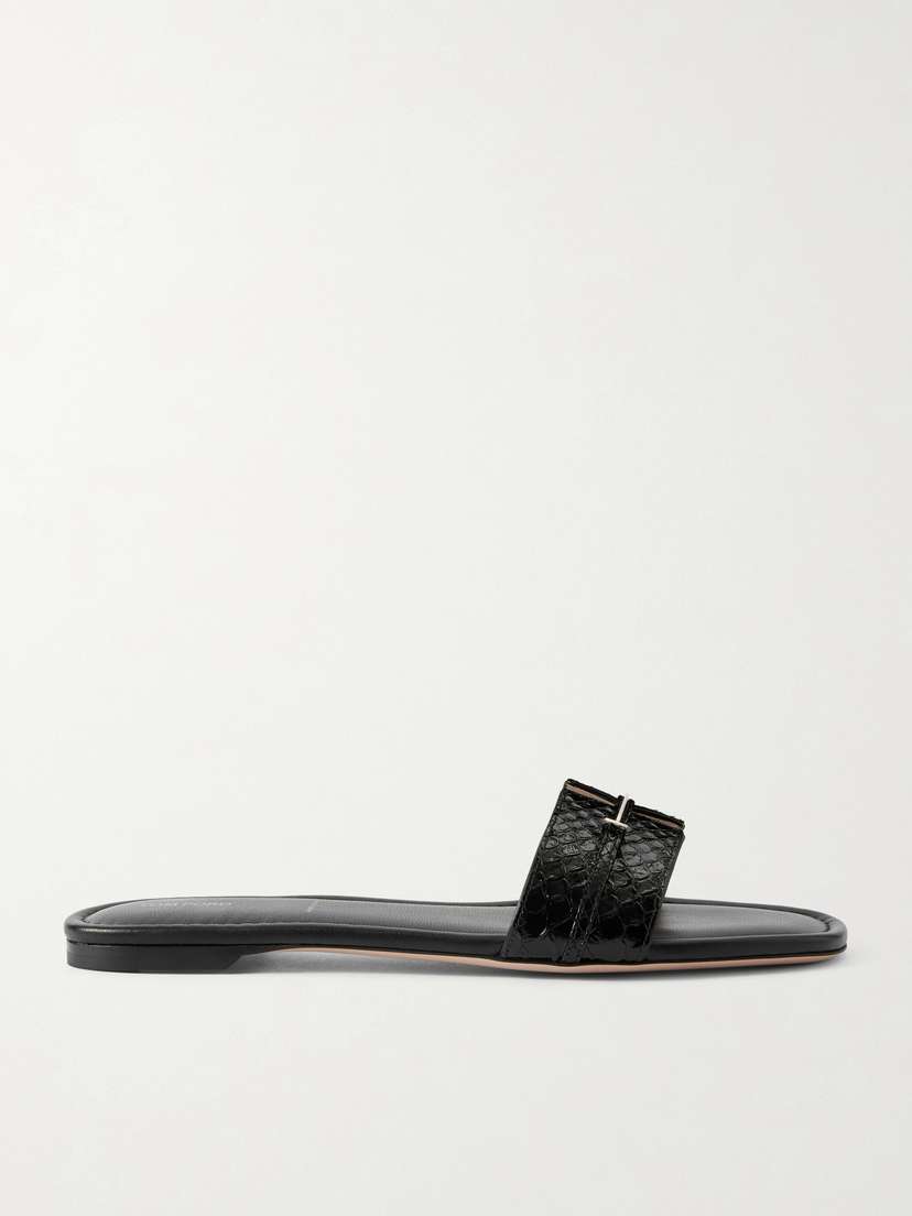 Tom Ford Embellished Snake-effect Leather Slides