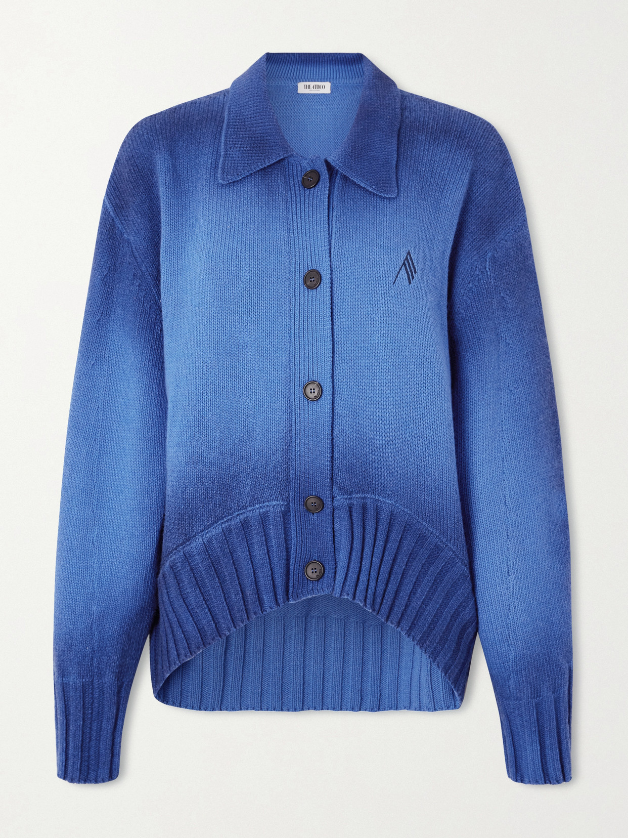 Attico Asymmetric Embroidered Dégradé Wool And Cashmere-blend Cardigan In Blue