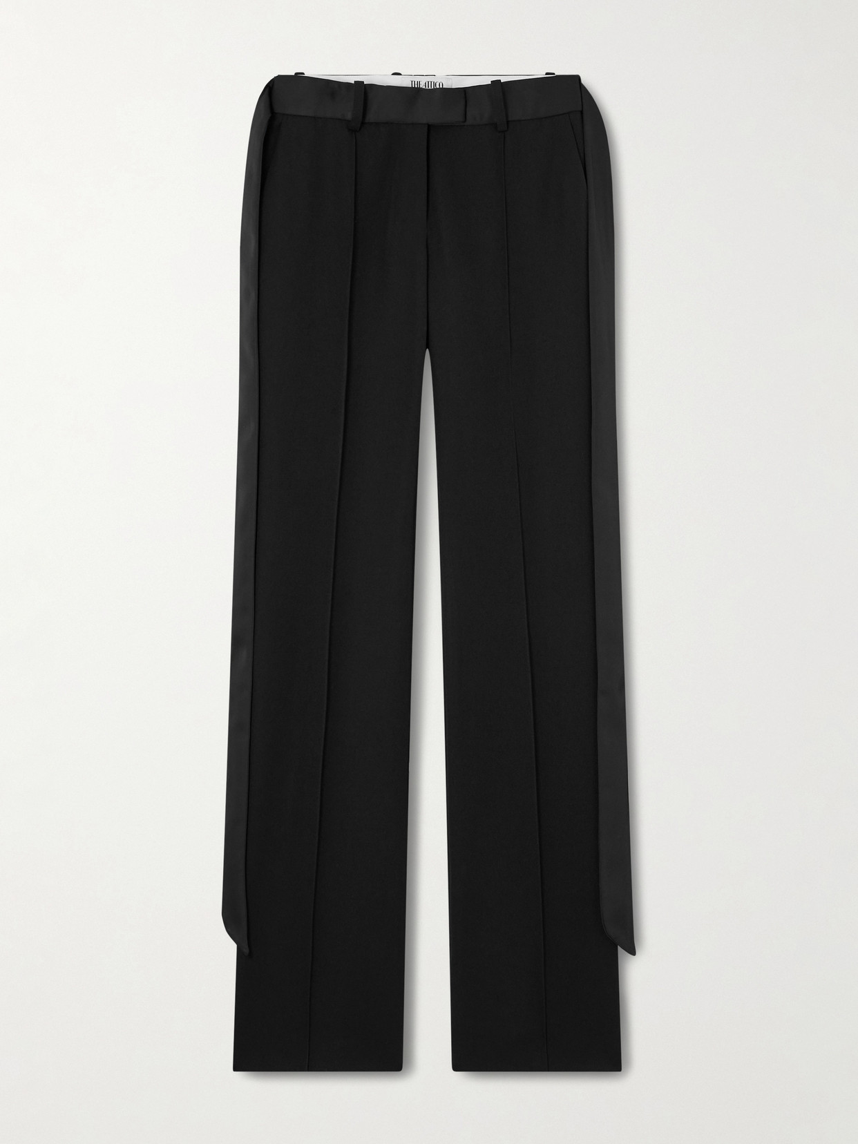 Attico Tie-detailed Belted Wool-twill Straight-leg Pants In Black