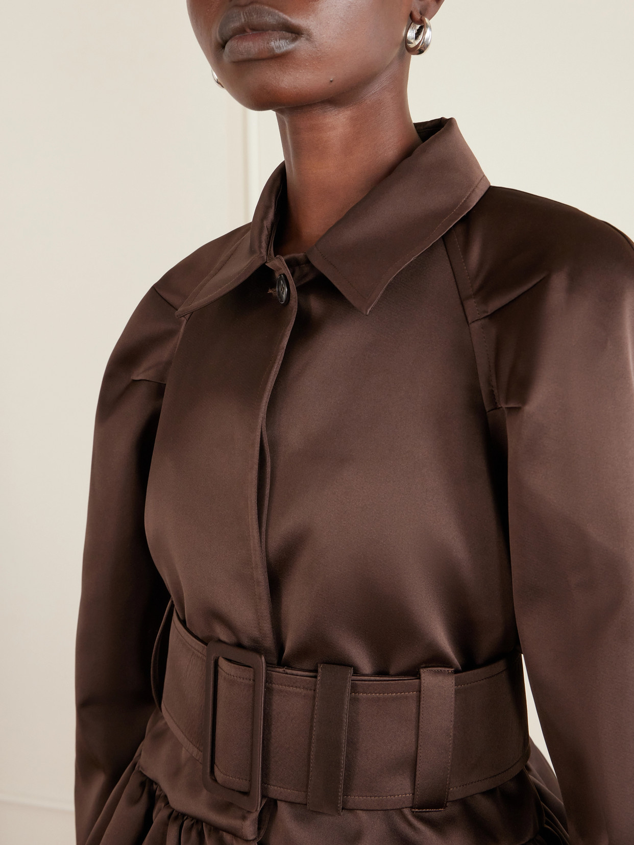 Belted Cotton-Blend Satin Peplum Jacket