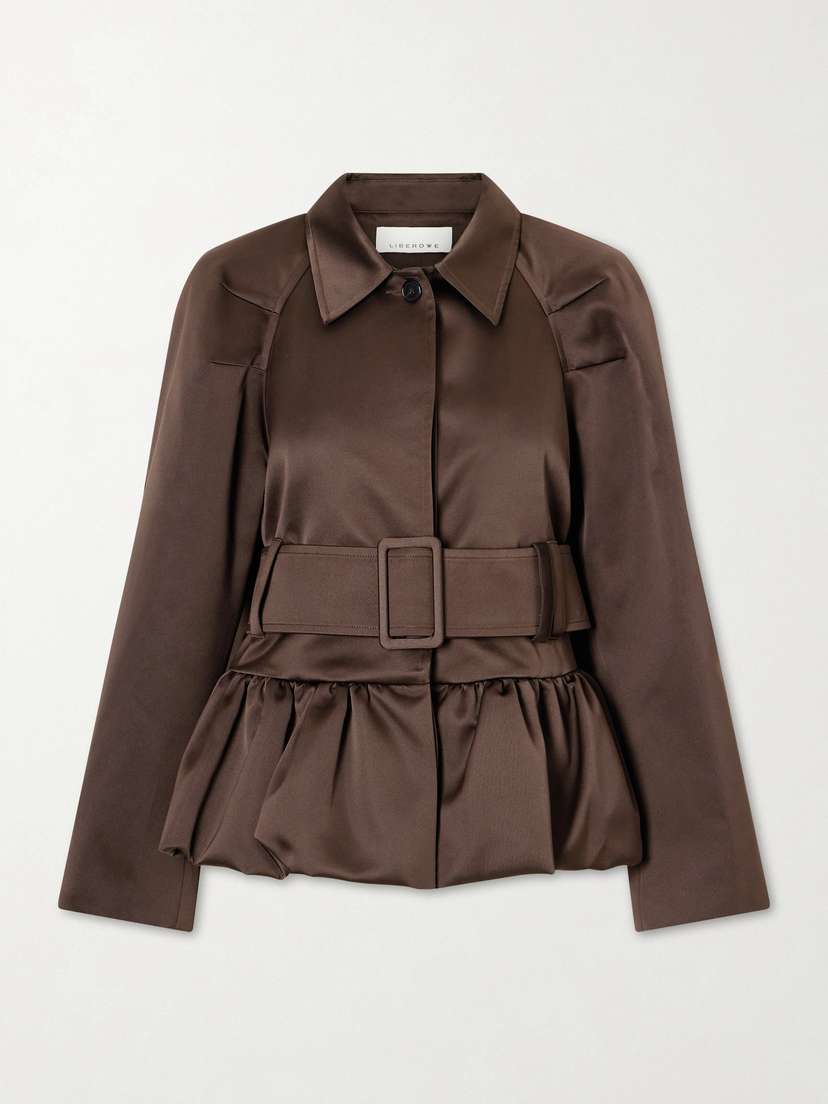 LIBEROWE Belted Cotton-blend Satin Peplum Jacket