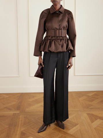 Liberowe Belted cotton-blend satin peplum jacket