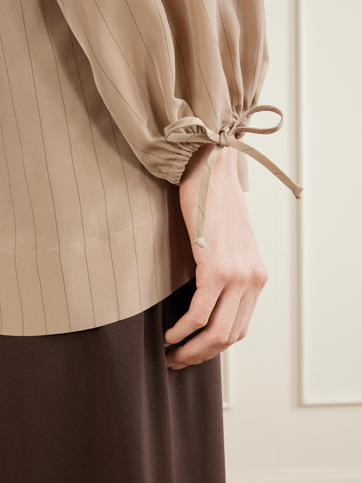 Ellis Tie-Detailed Wrap-Effect Pinstriped Shirt