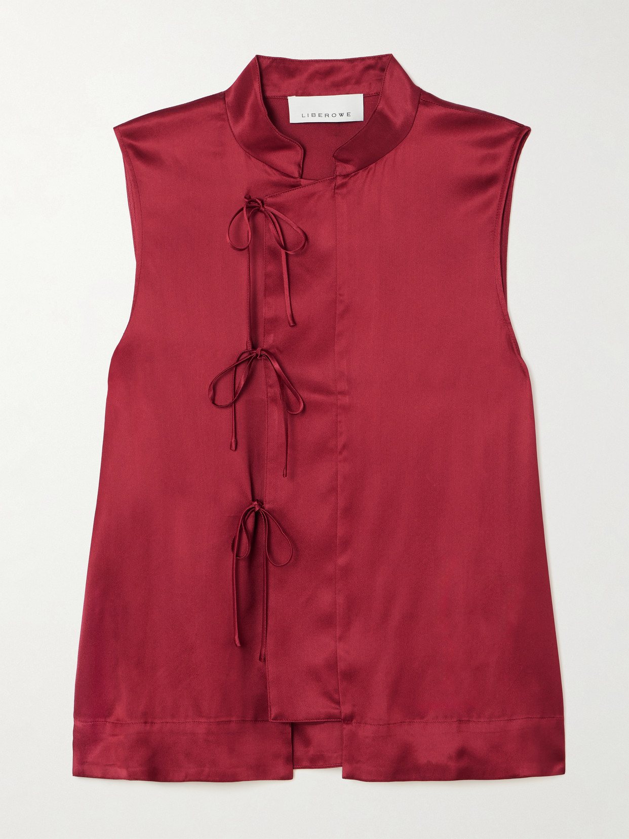 Liberowe Florence Tie-detailed Satin Top In Burgundy
