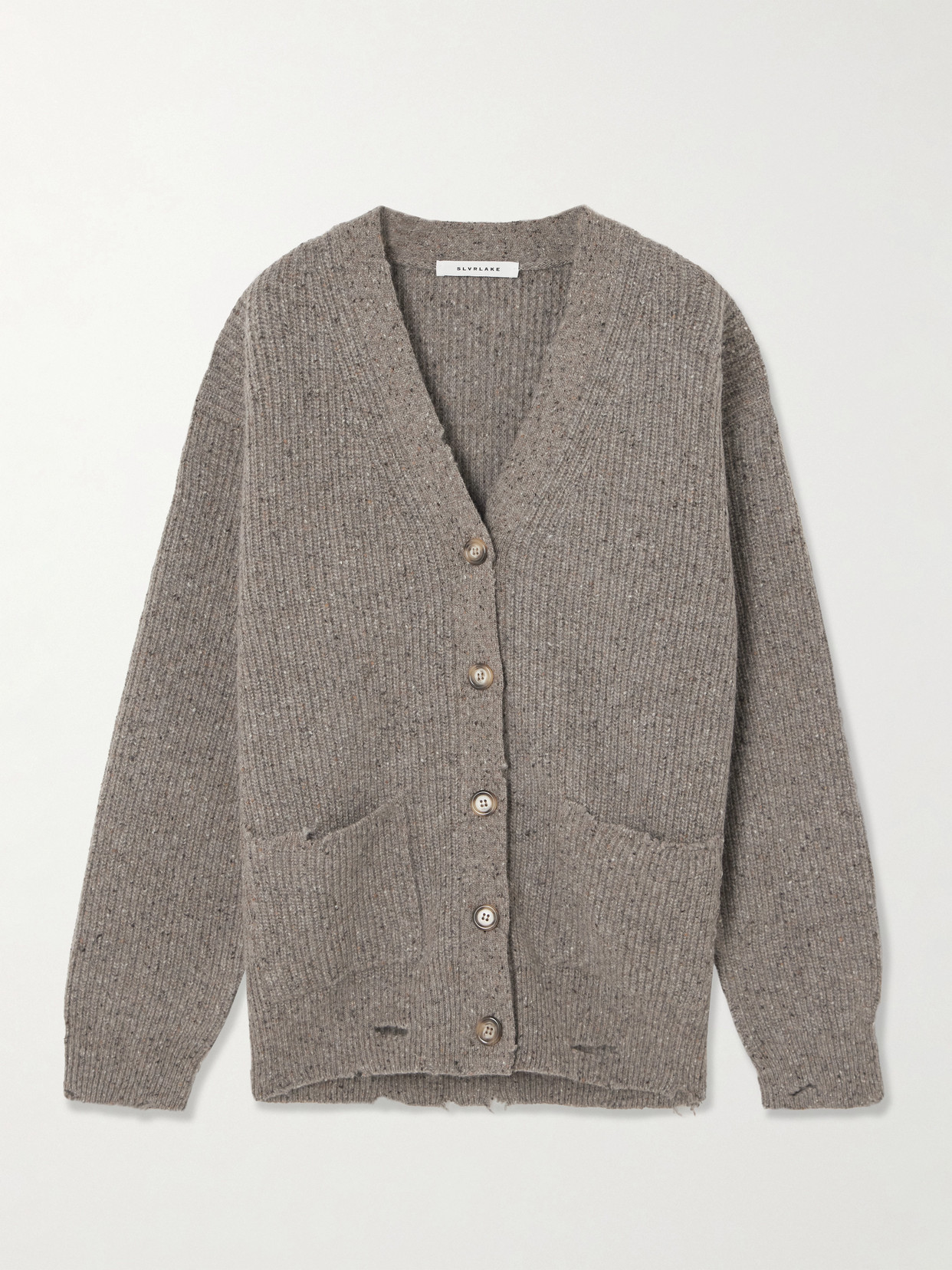 Slvrlake Venice Distressed Ribbed Merino Wool Cardigan In Gray