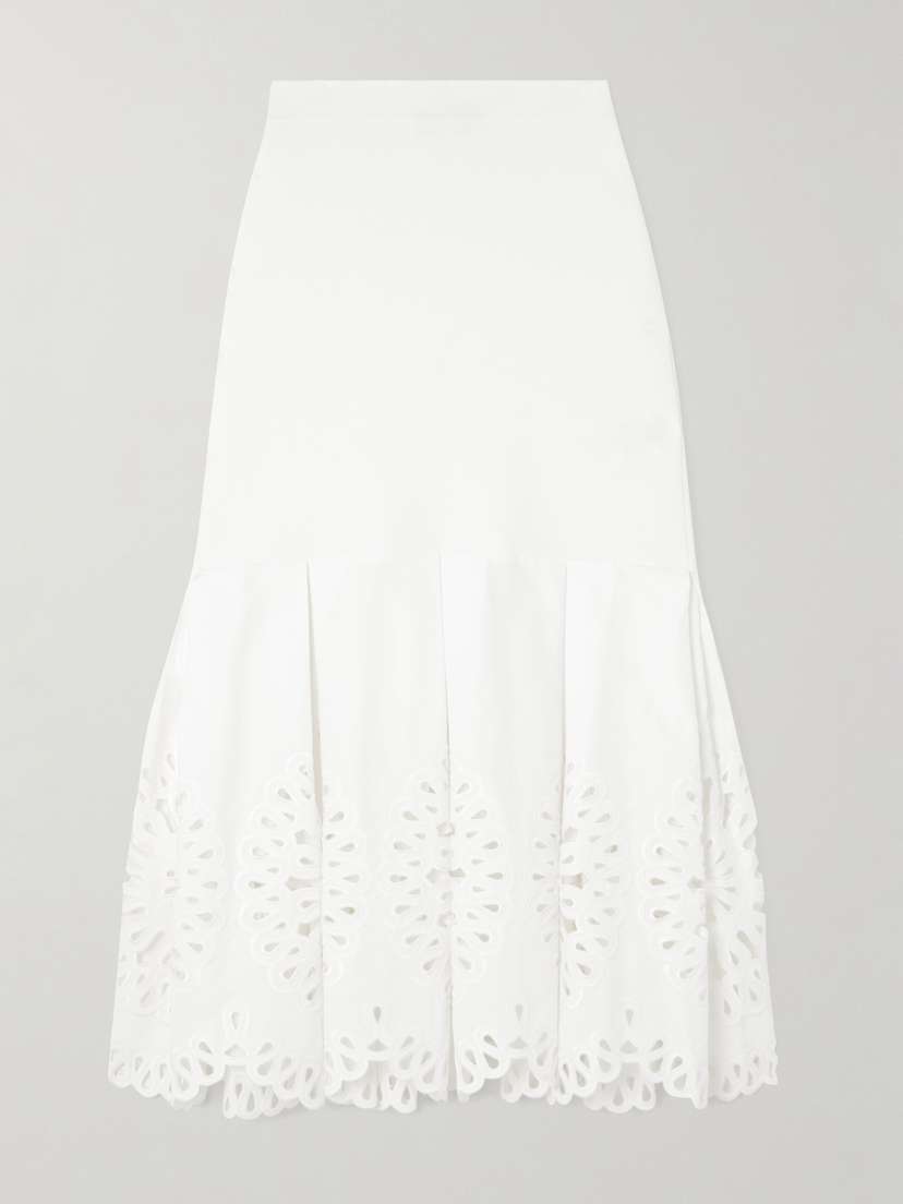 Simkhai Cotton-blend Guipure Lace And Knitted Midi Skirt