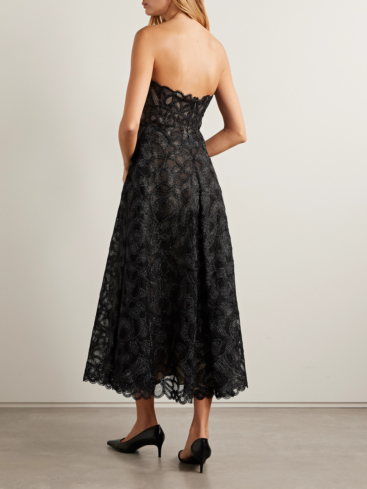 Simkhai Elvina Strapless Metallic Guipure Lace Maxi Dress In Black