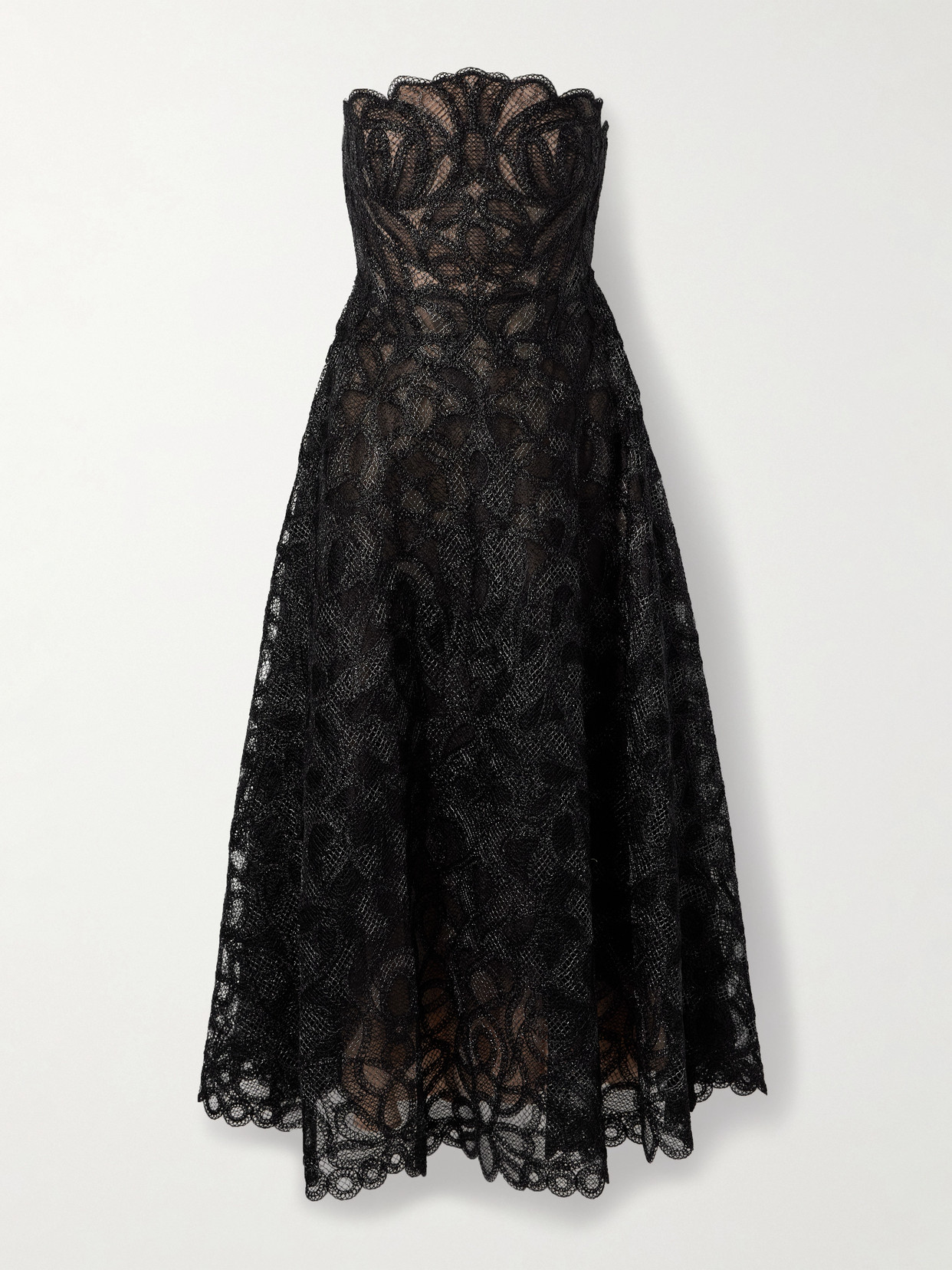 Simkhai Elvina Strapless Metallic Guipure Lace Maxi Dress In Black