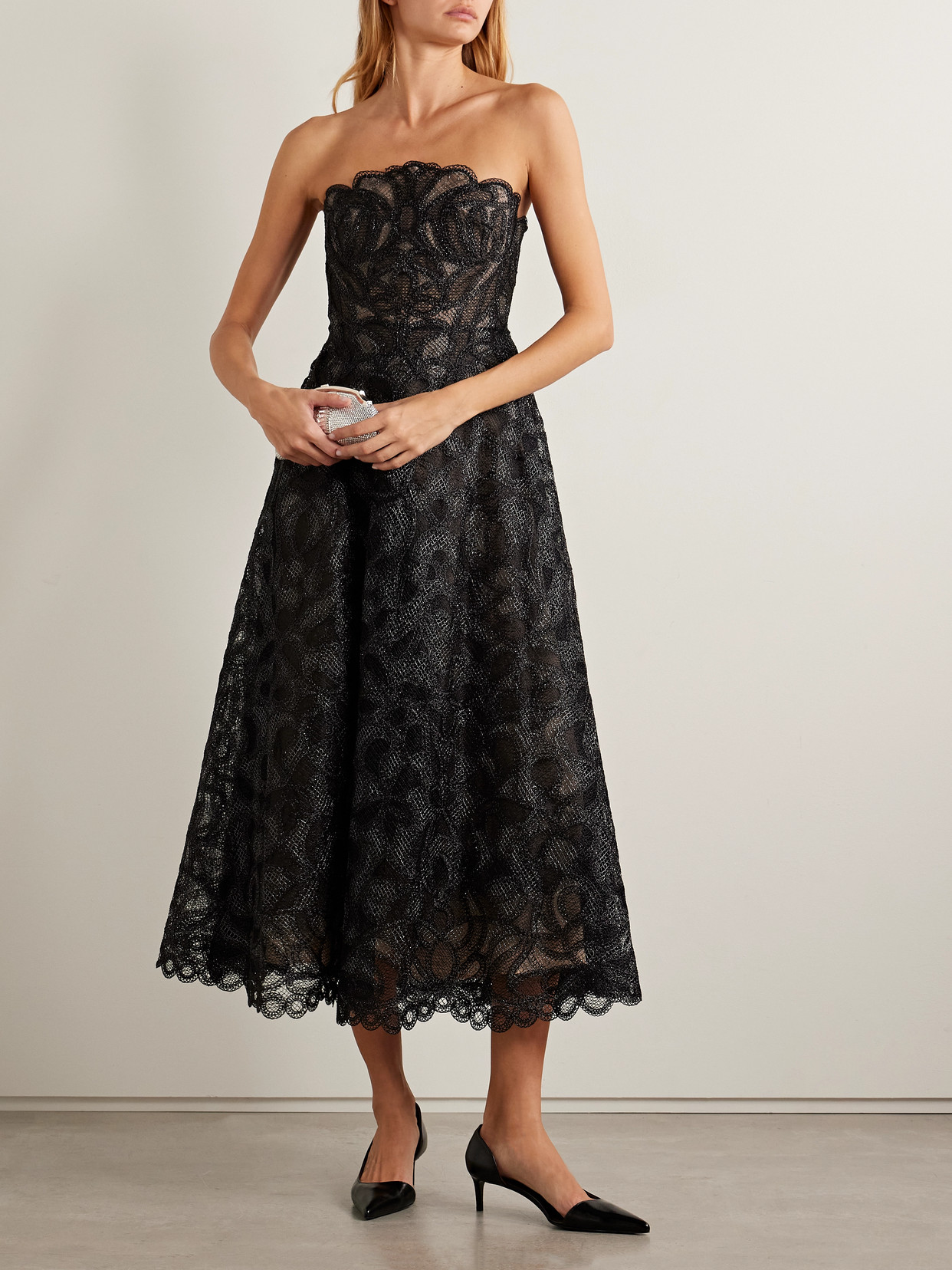 Simkhai Elvina Strapless Metallic Guipure Lace Maxi Dress In Black