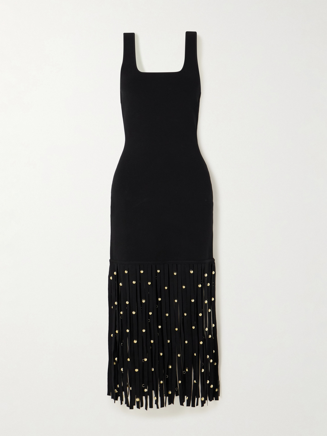 Simkhai Romelia Embellished Fringed Stretch-knit Midi Dress In Black