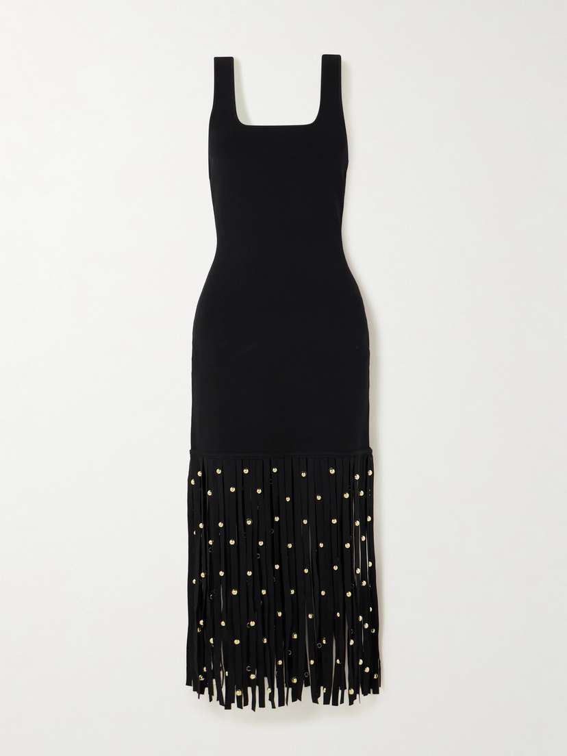 Simkhai Romelia Embellished Fringed Stretch-knit Midi Dress