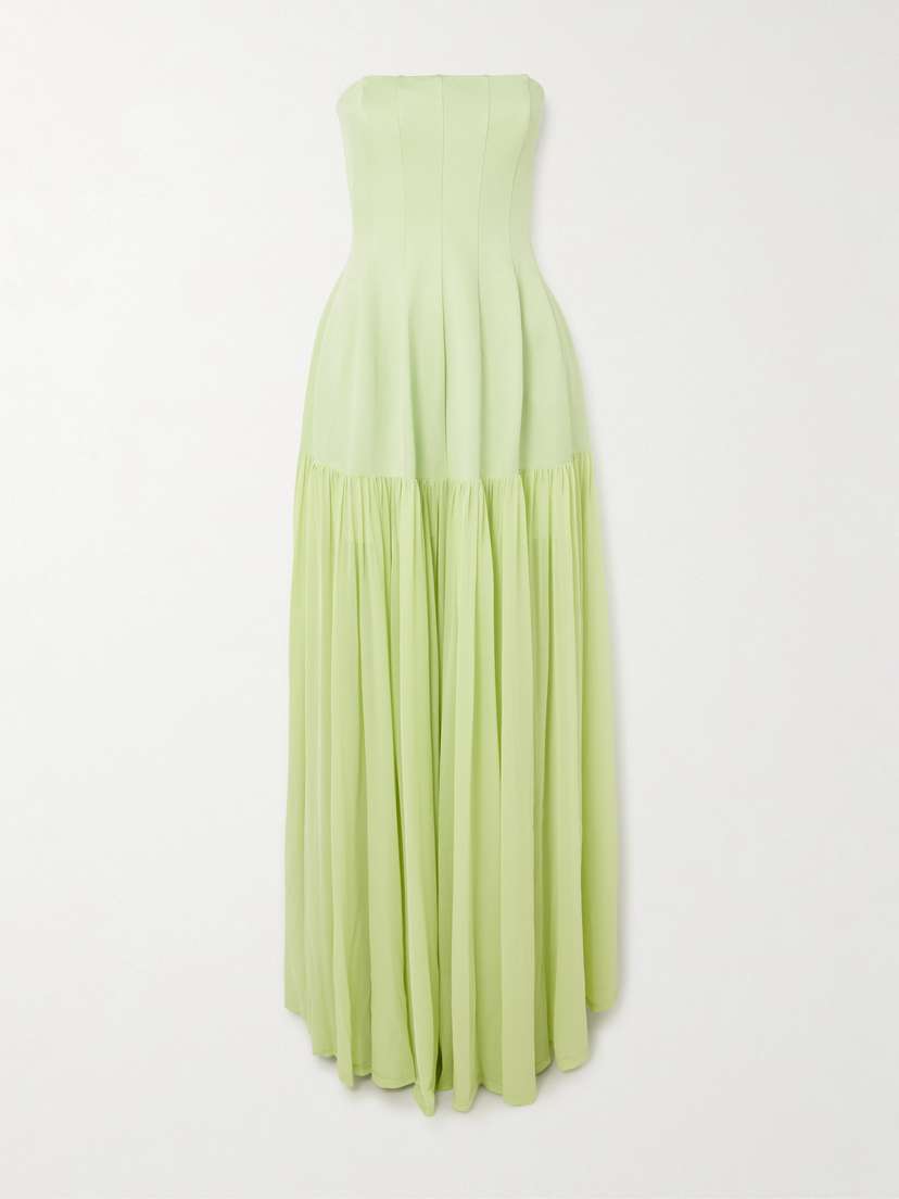 Simkhai Sandrine Strapless Pleated Crepe-jersey And Chiffon Midi Dress