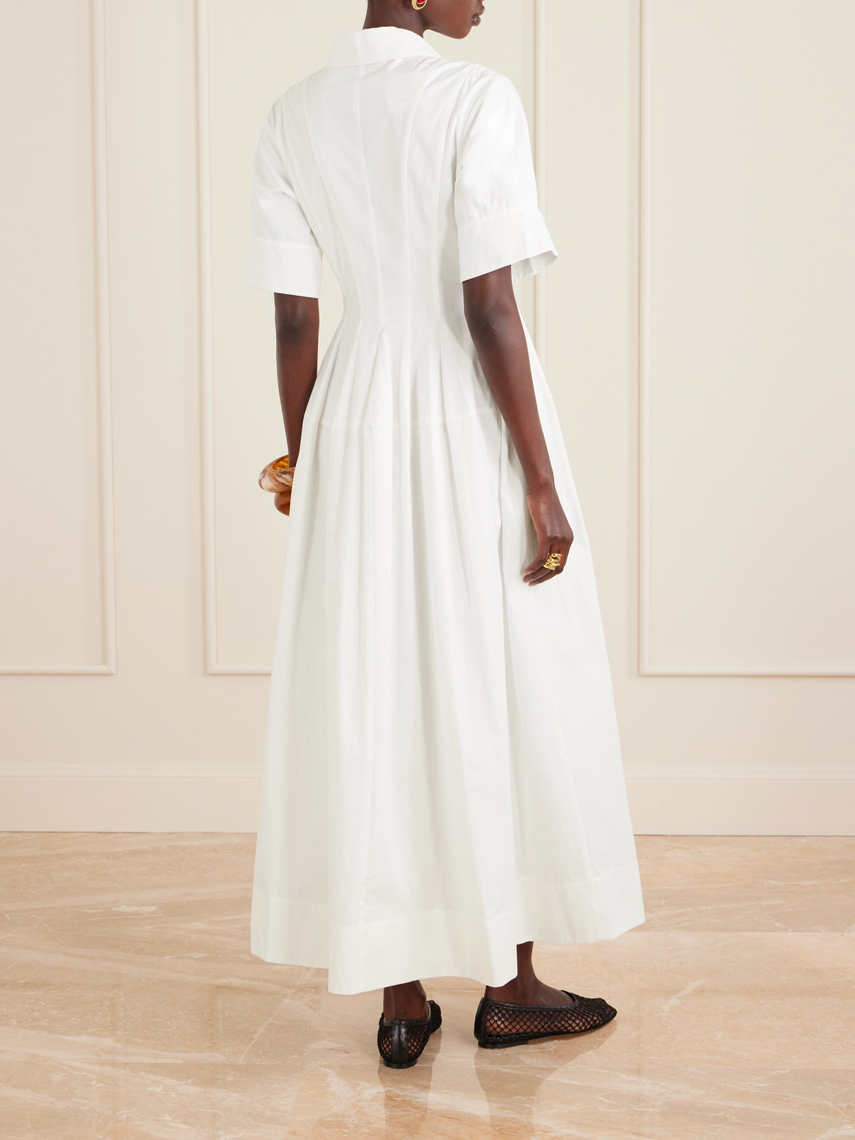 Simkhai Mollie Pleated Cotton-poplin Midi Shirt Dress In White