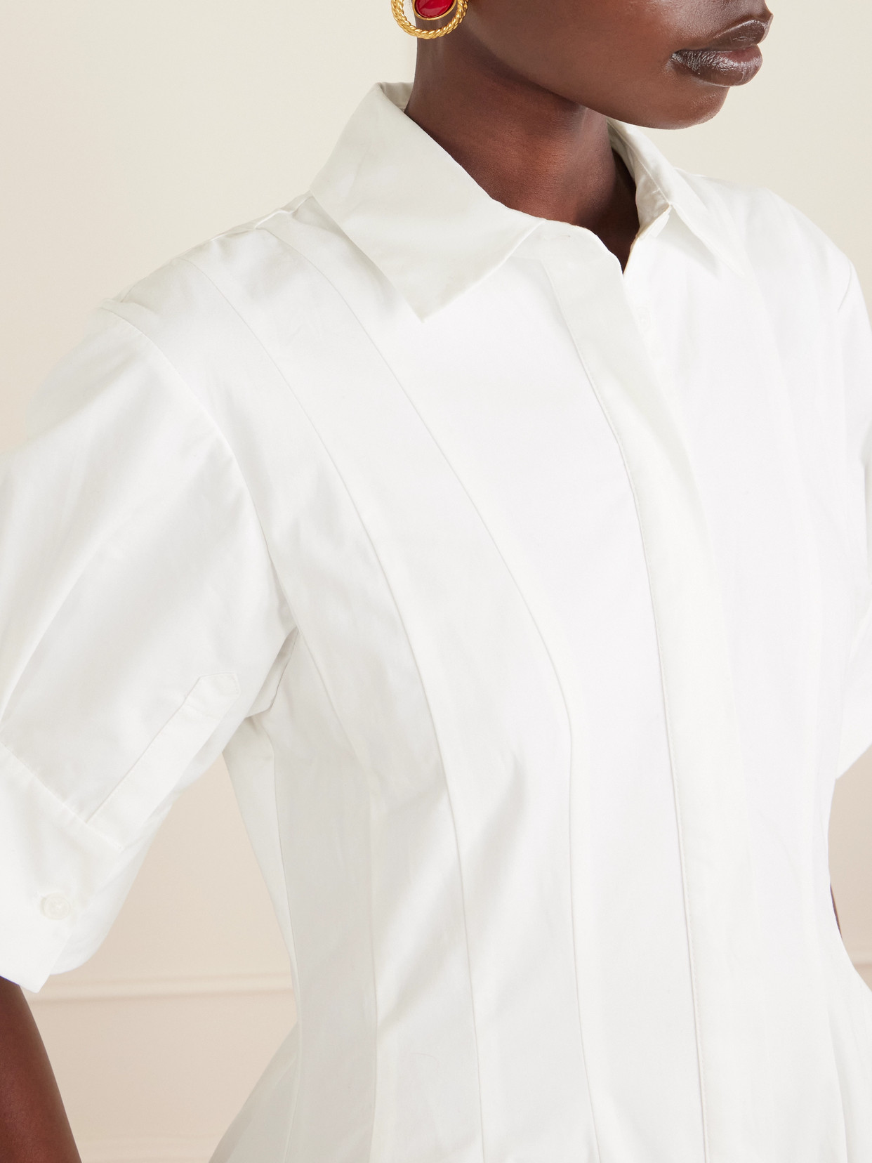 Simkhai Mollie Pleated Cotton-poplin Midi Shirt Dress In White