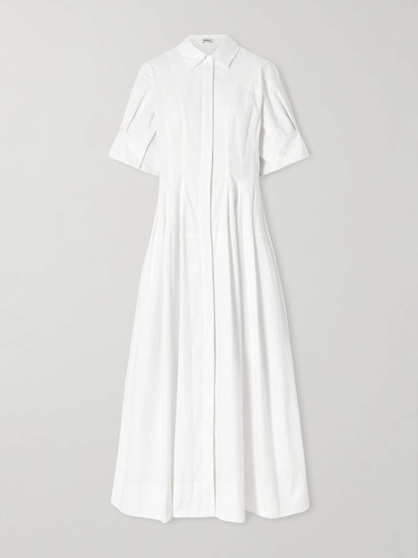 Simkhai Mollie Pleated Cotton-poplin Midi Shirt Dress