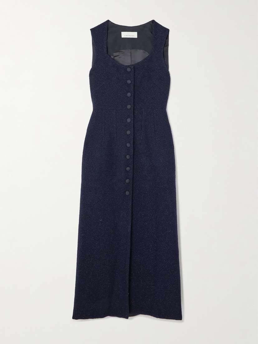 LIBEROWE Avery Metallic Wool-blend Tweed Midi Dress