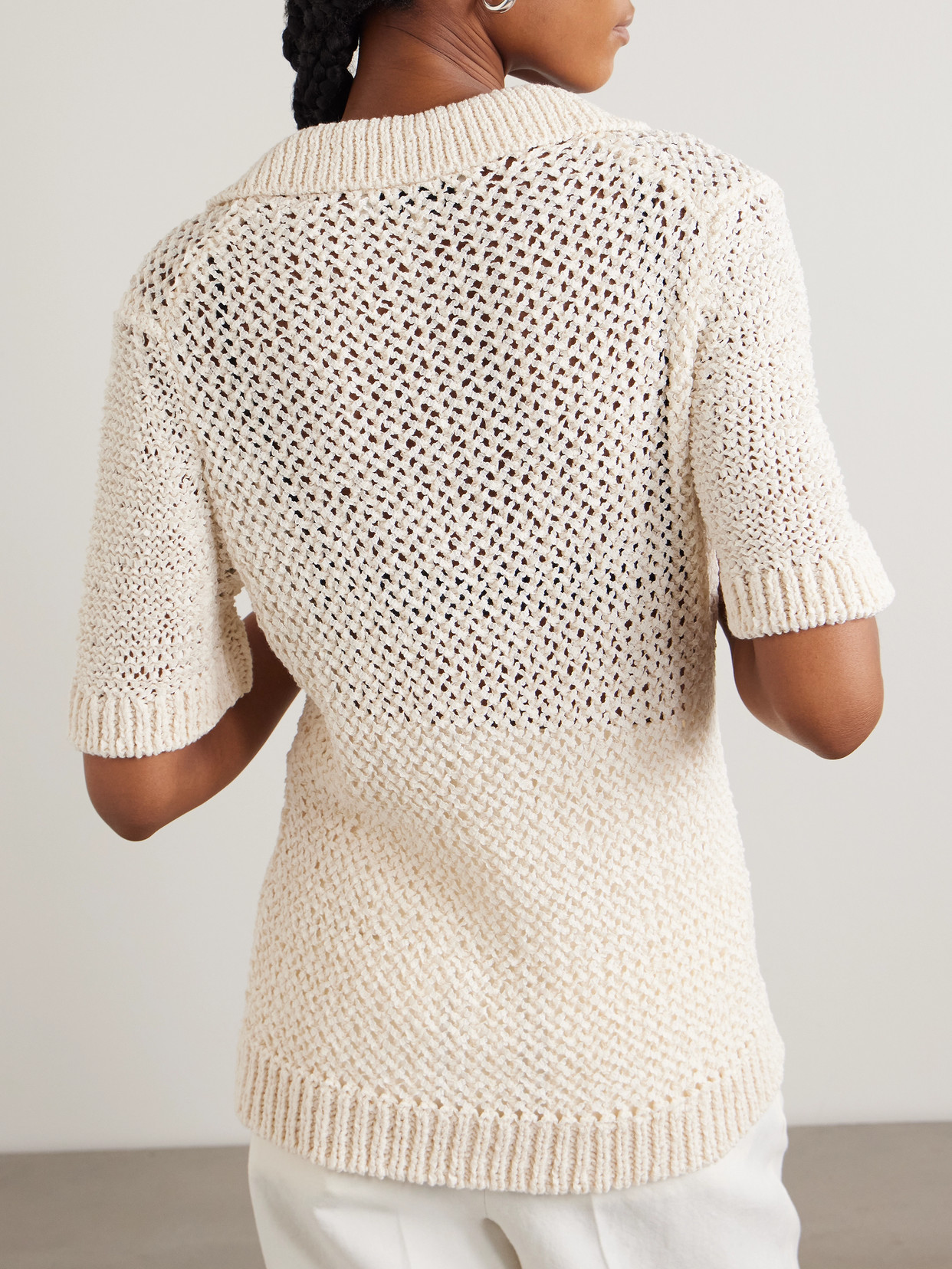 Open-Knit Polo Sweater