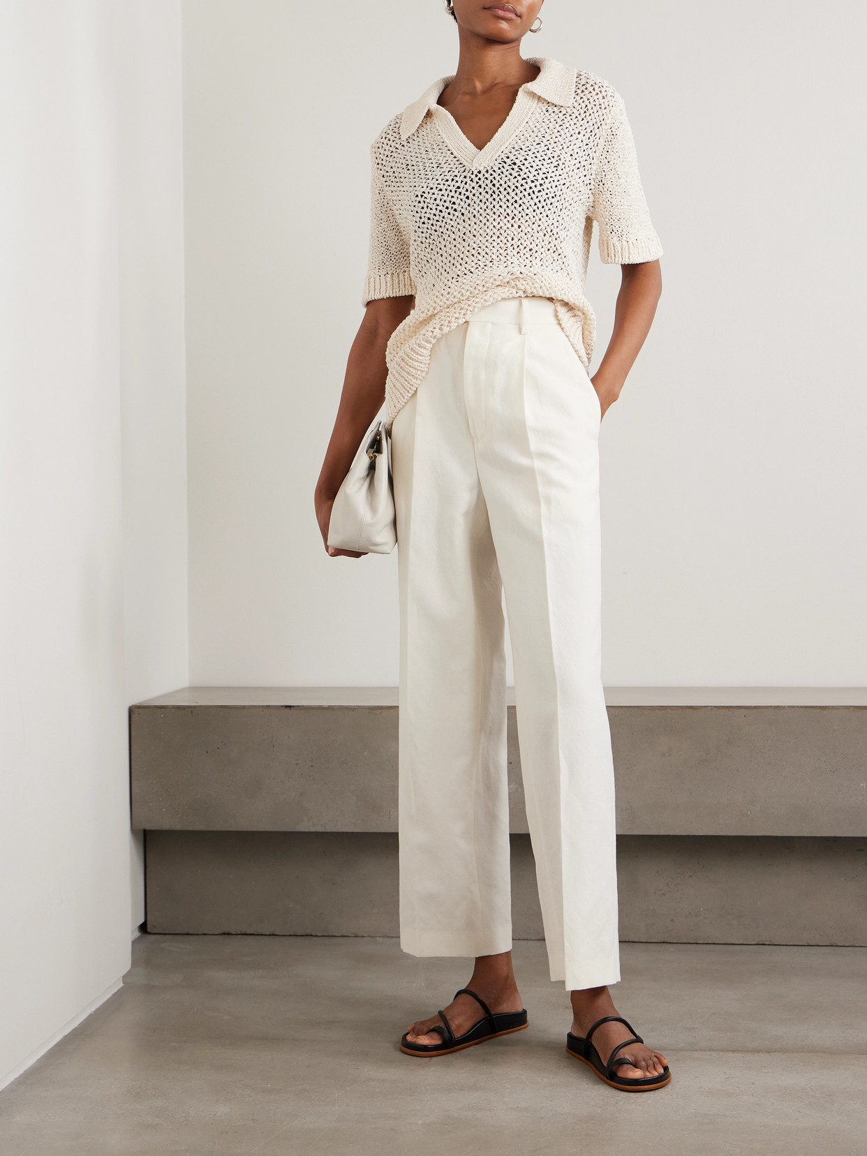 Open-Knit Polo Sweater