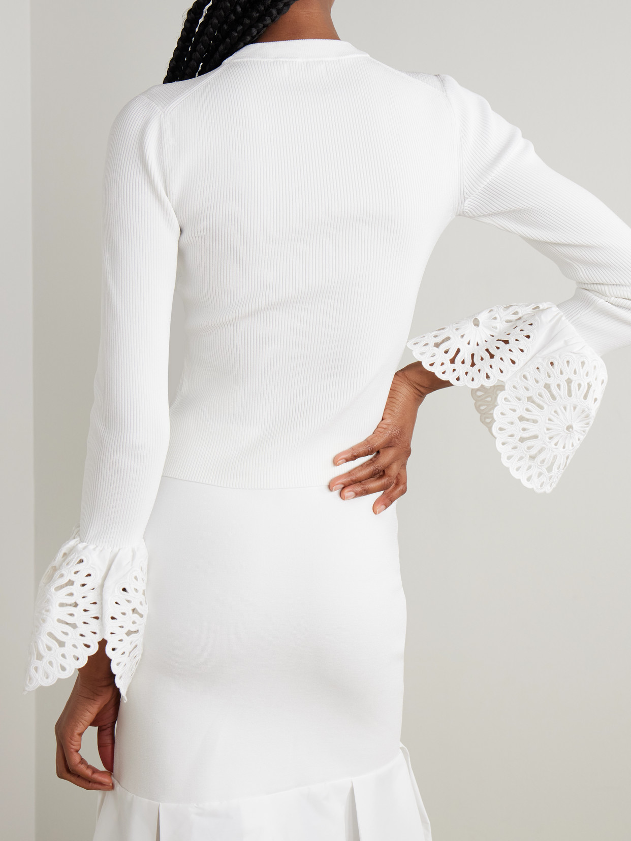 Simkhai Elyse Scalloped Guipure Lace-trimmed Ribbed-knit Top In White