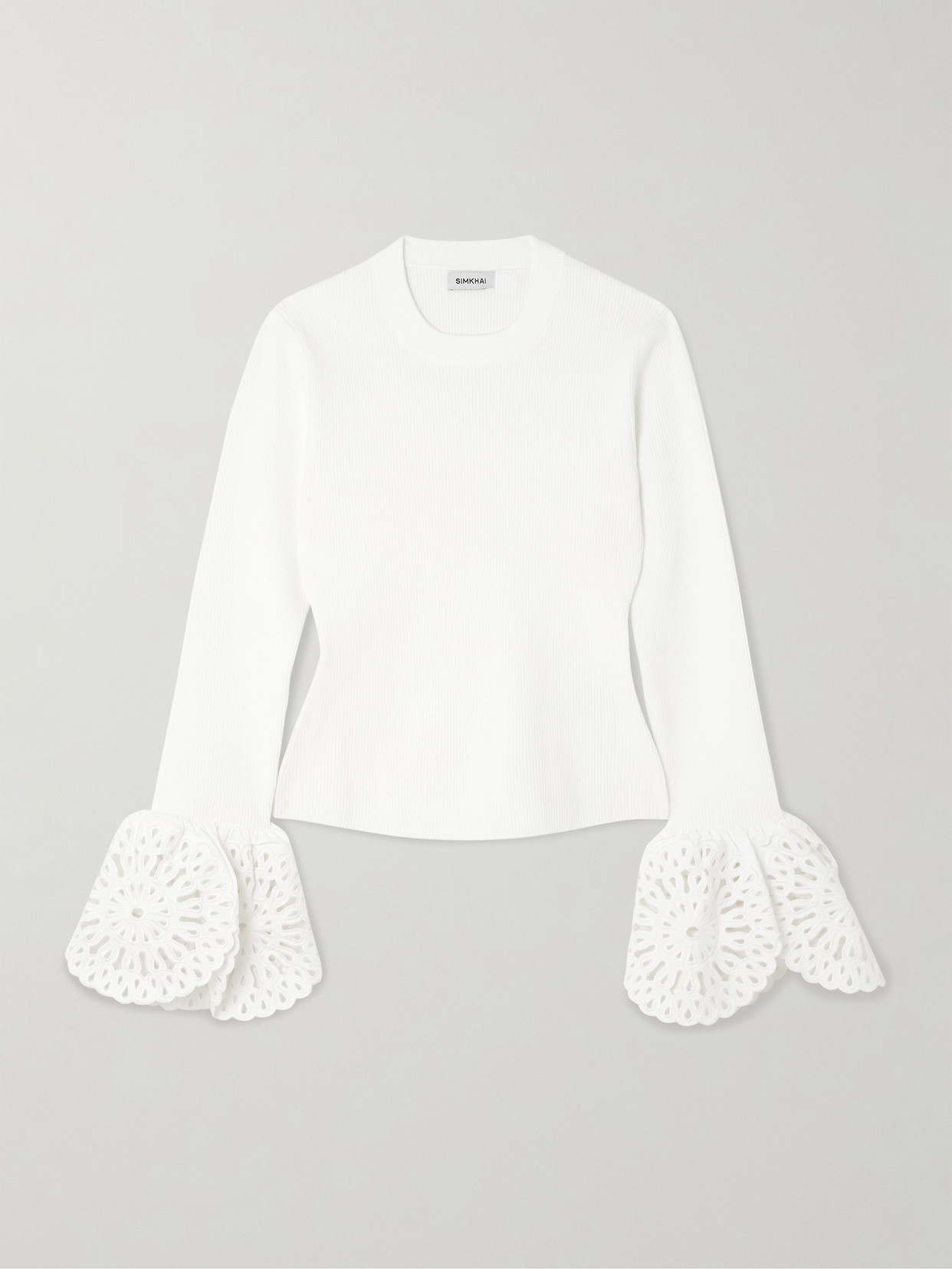 Simkhai Elyse Scalloped Guipure Lace-trimmed Ribbed-knit Top In White