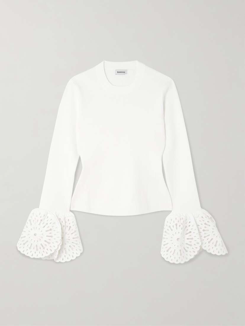 Simkhai Elyse Scalloped Guipure Lace-trimmed Ribbed-knit Top