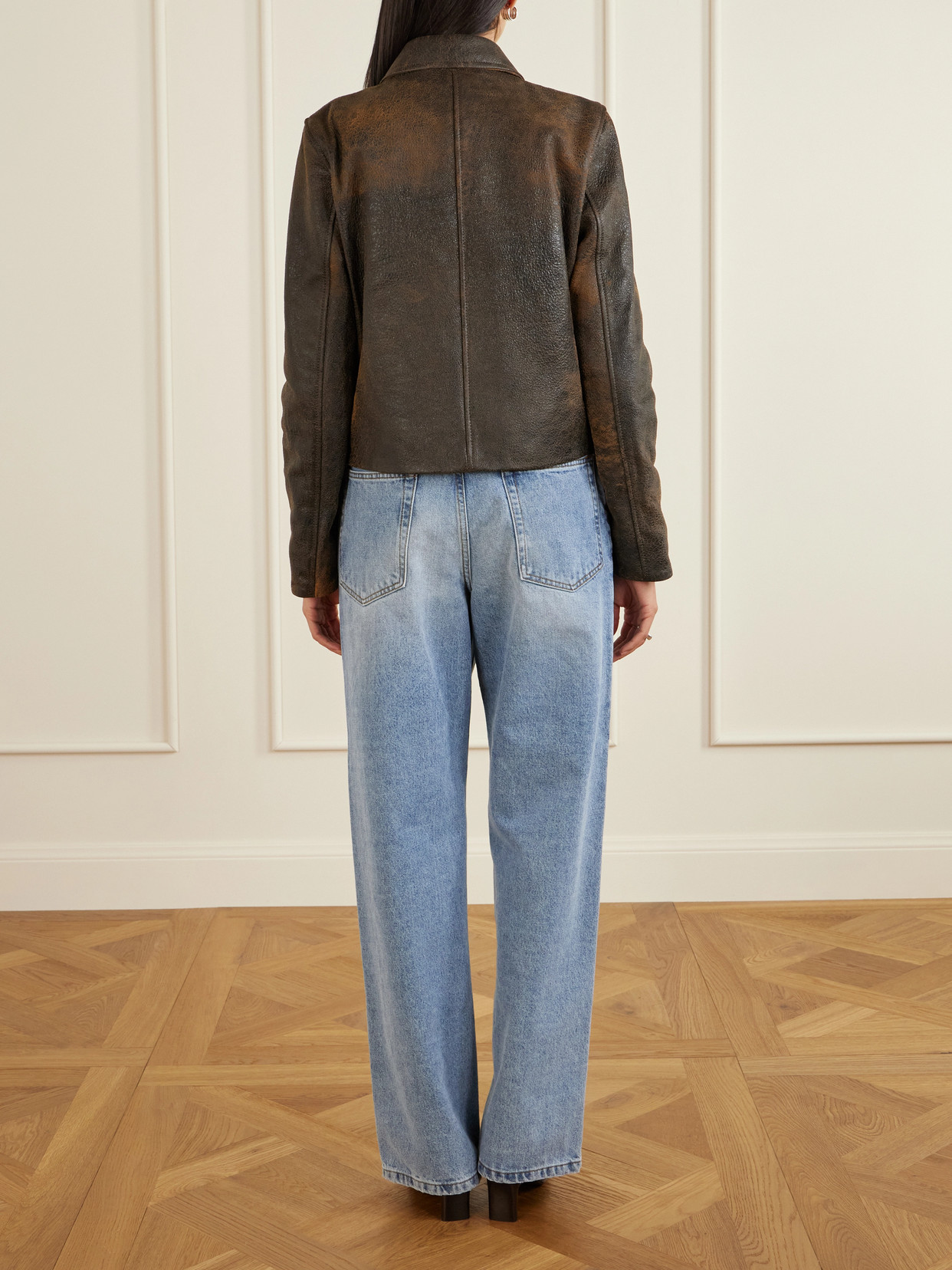 Sage Textured-Leather Jacket