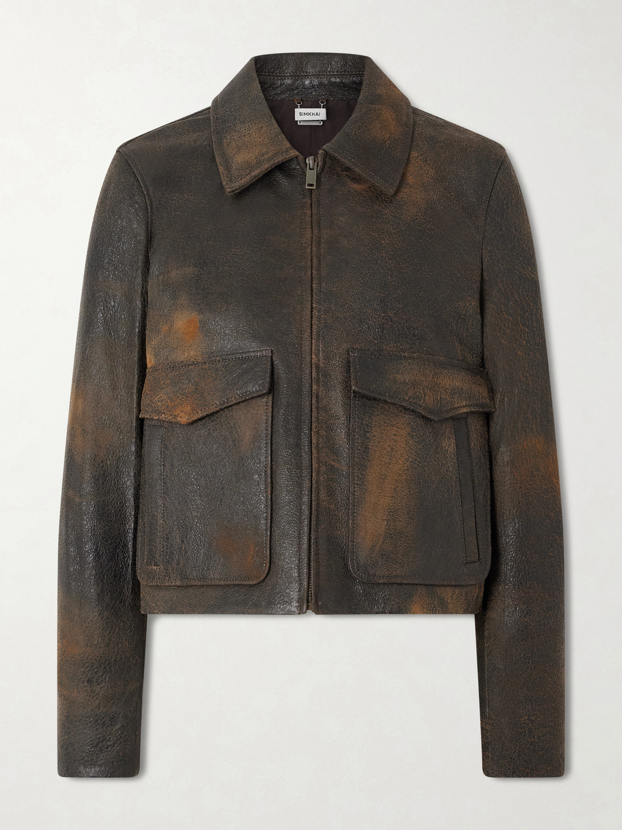 Simkhai Sage Textured-leather Jacket In Brown