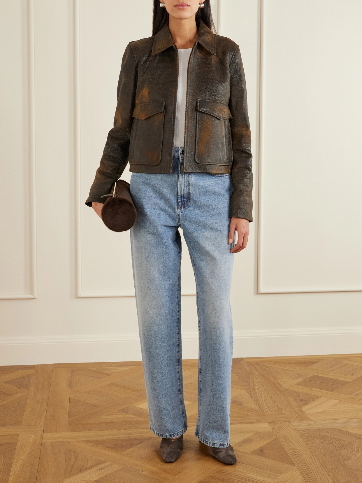 Sage Textured-Leather Jacket