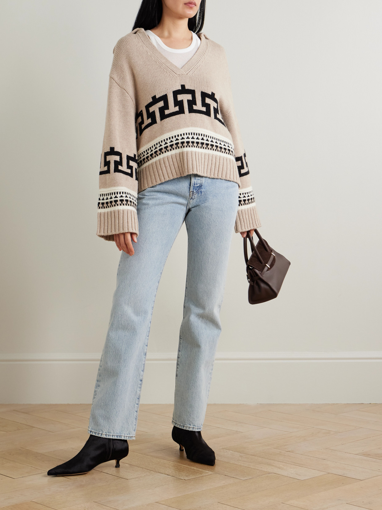 Simkhai O'reilly Intarsia Wool And Cashmere-blend Sweater In Brown