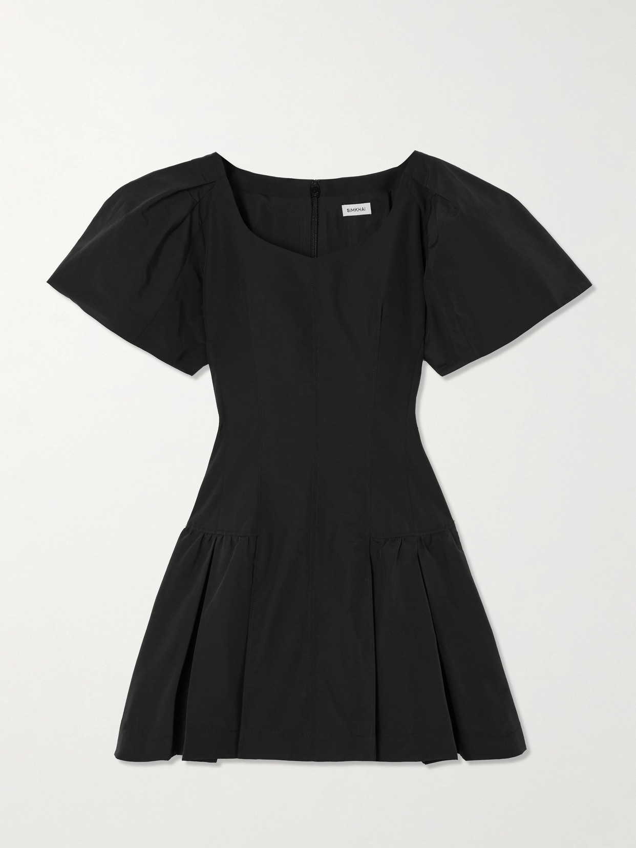Simkhai Hattie Pleated Cotton-blend Faille Mini Dress In Black