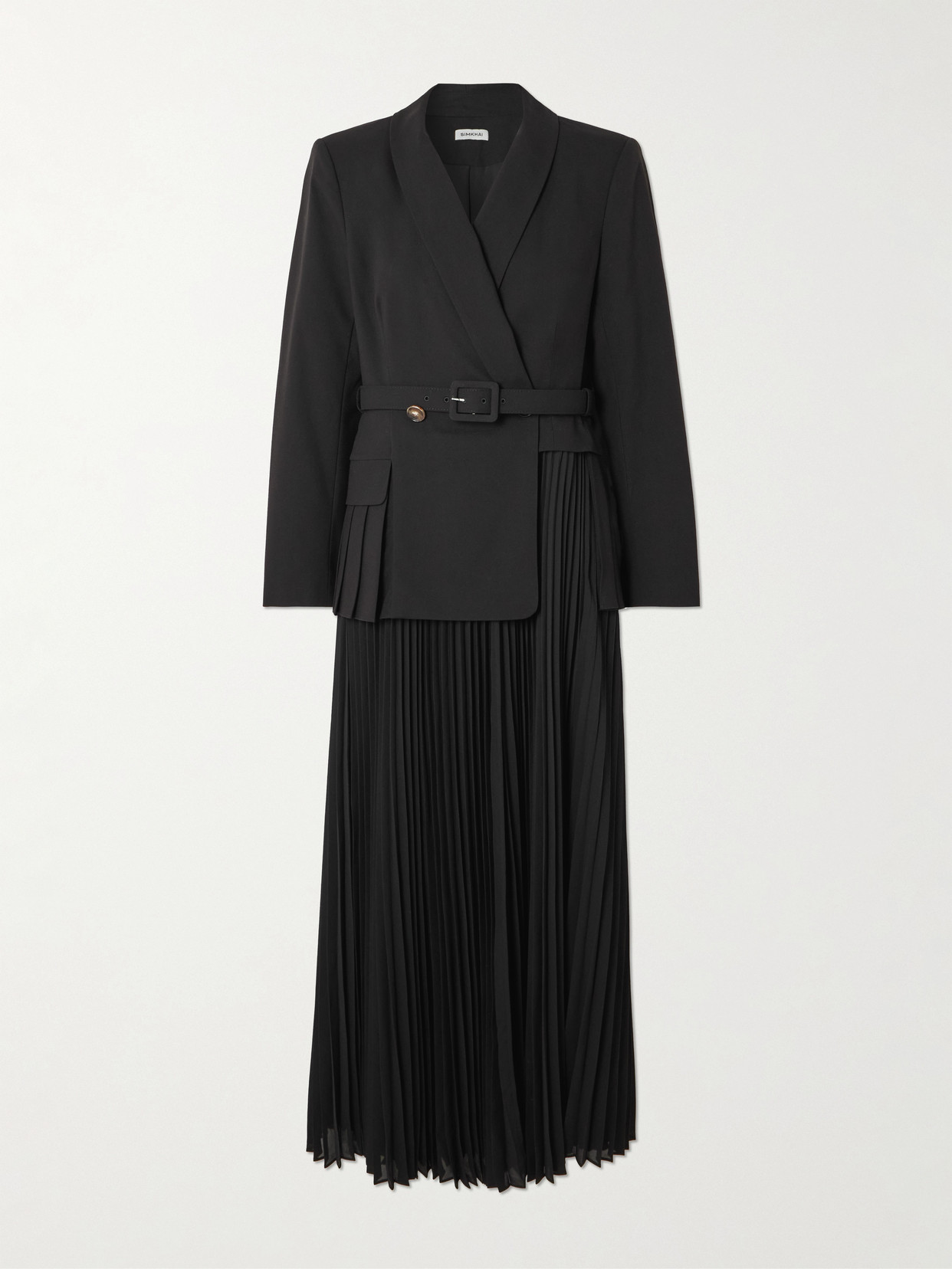 Simkhai Alexandra Belted Pleated Crepe Midi Dress In Black