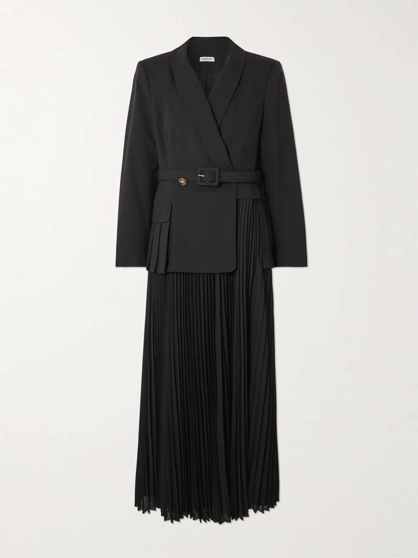 Simkhai Alexandra Belted Pleated Crepe Midi Dress