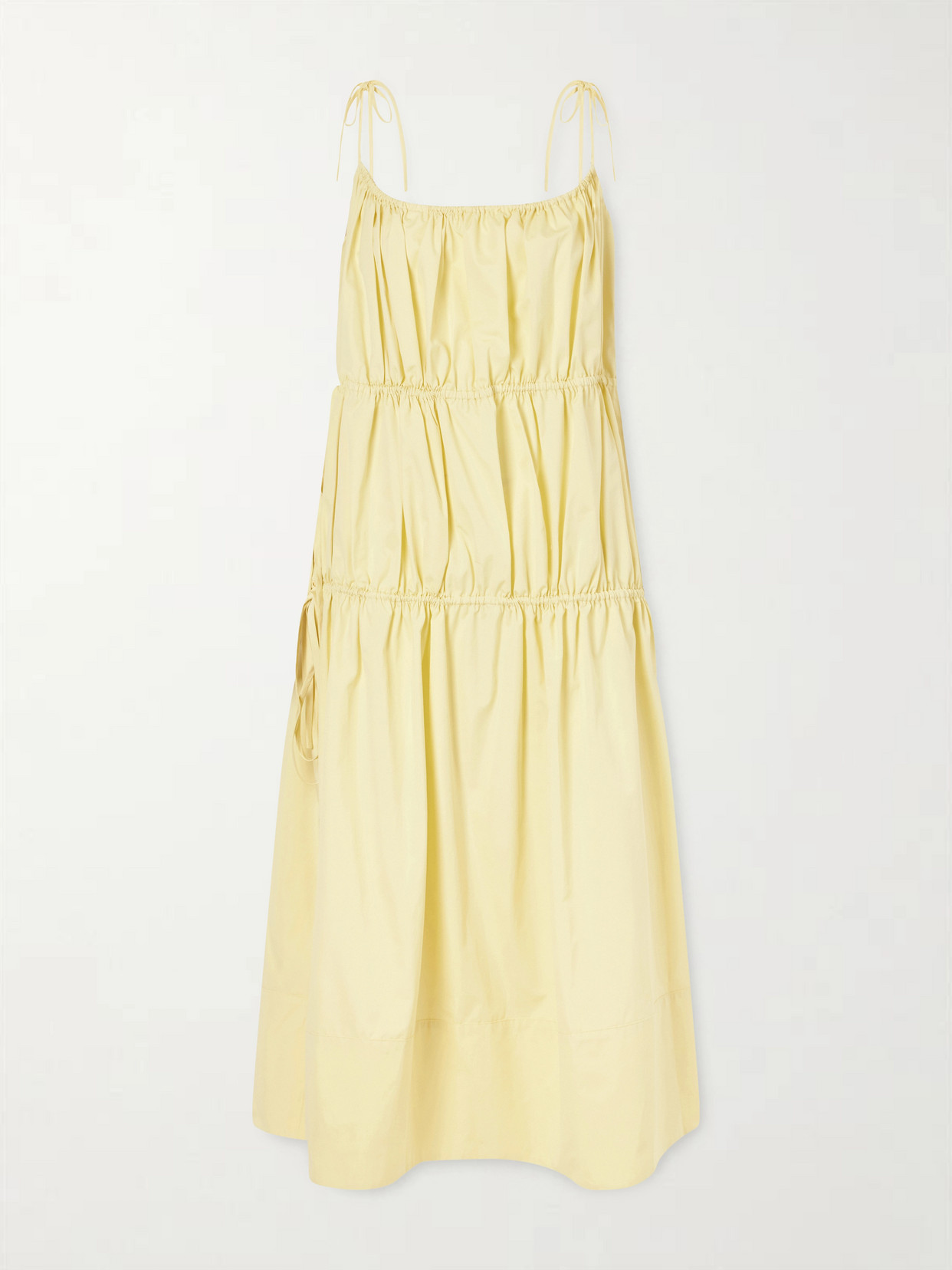 Liberowe Ella Tiered Cotton And Silk-blend Midi Dress In Yellow