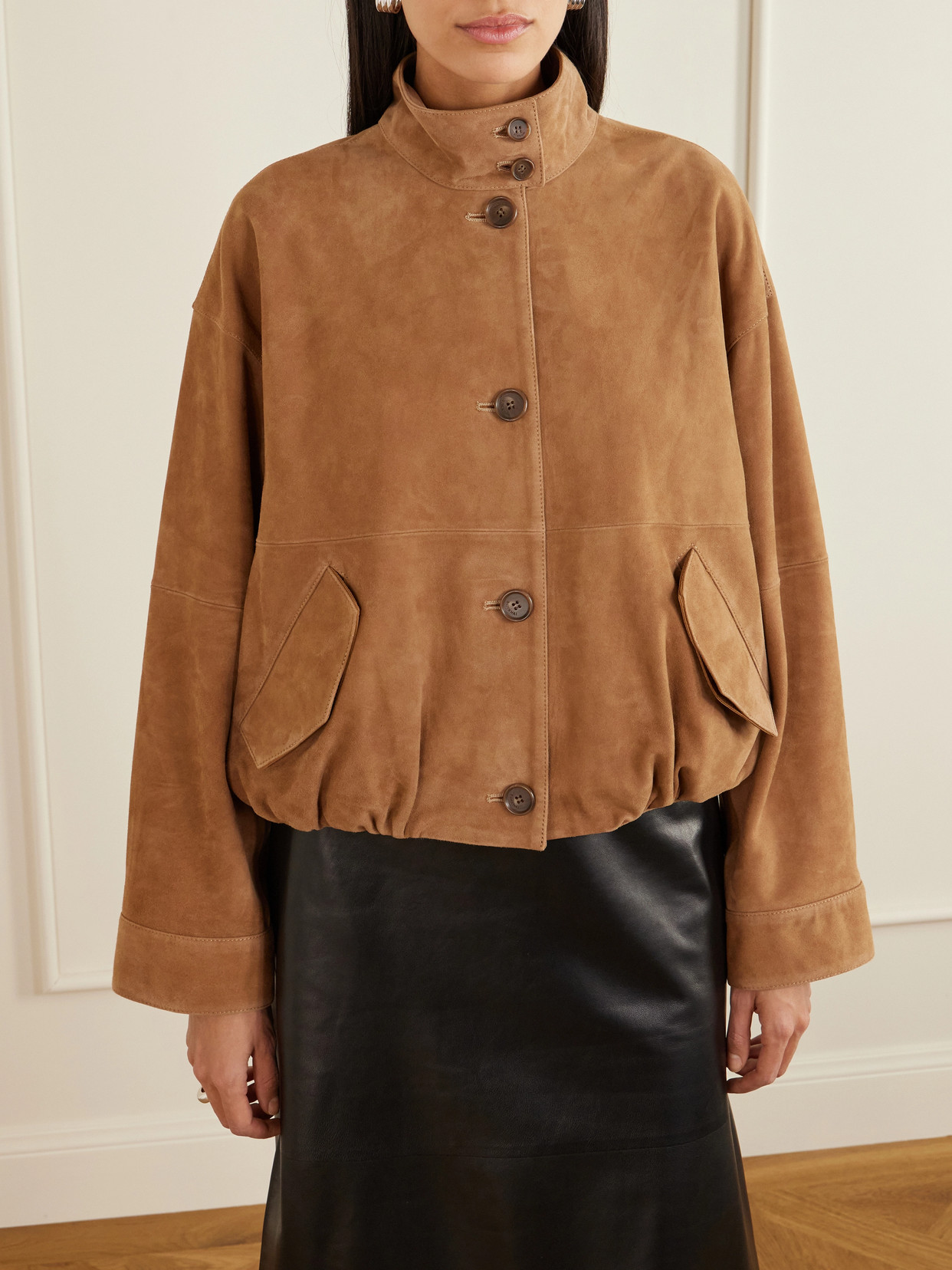 Simkhai Button Suede Jacket In Brown