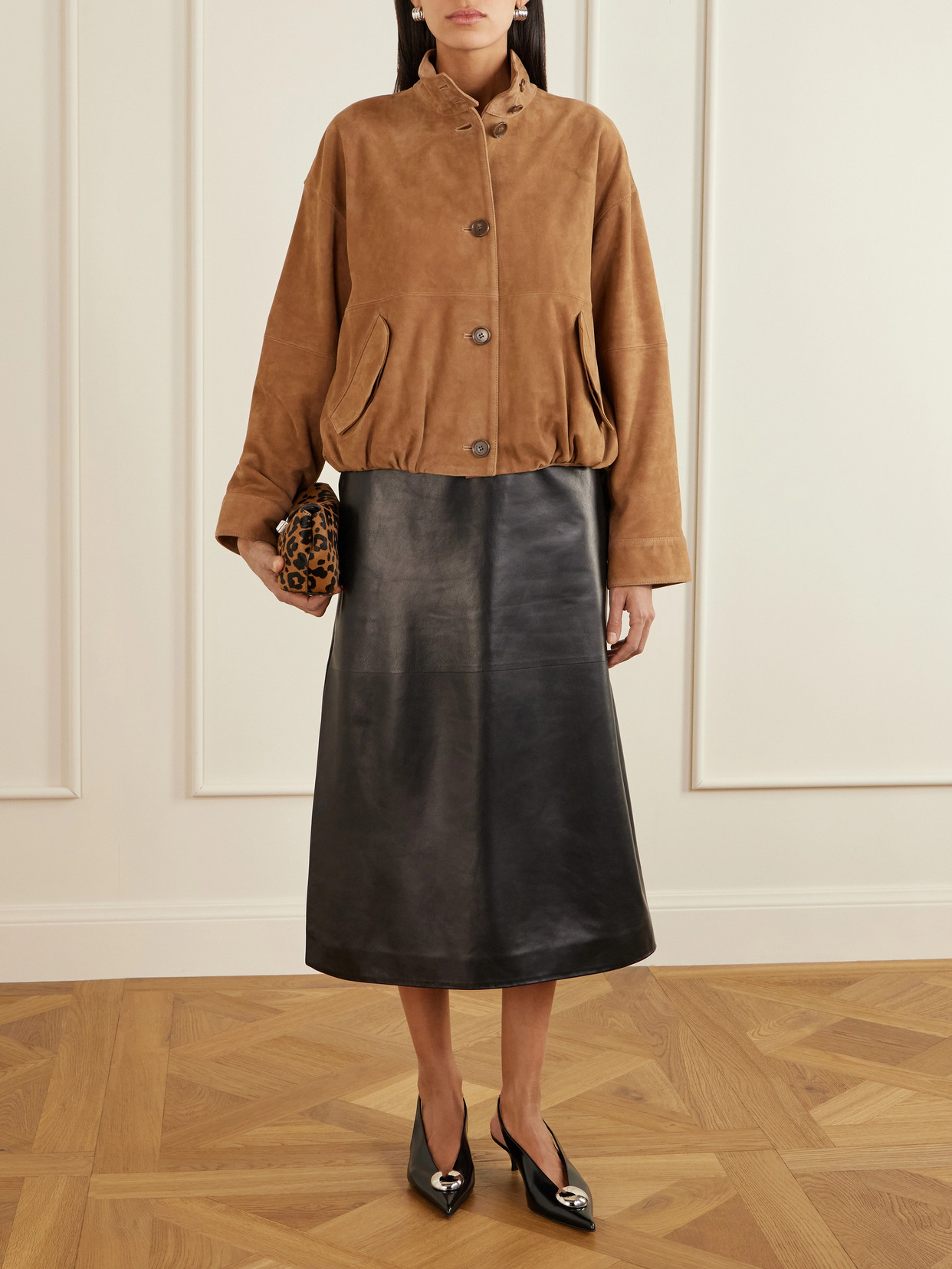 Simkhai Button Suede Jacket In Brown