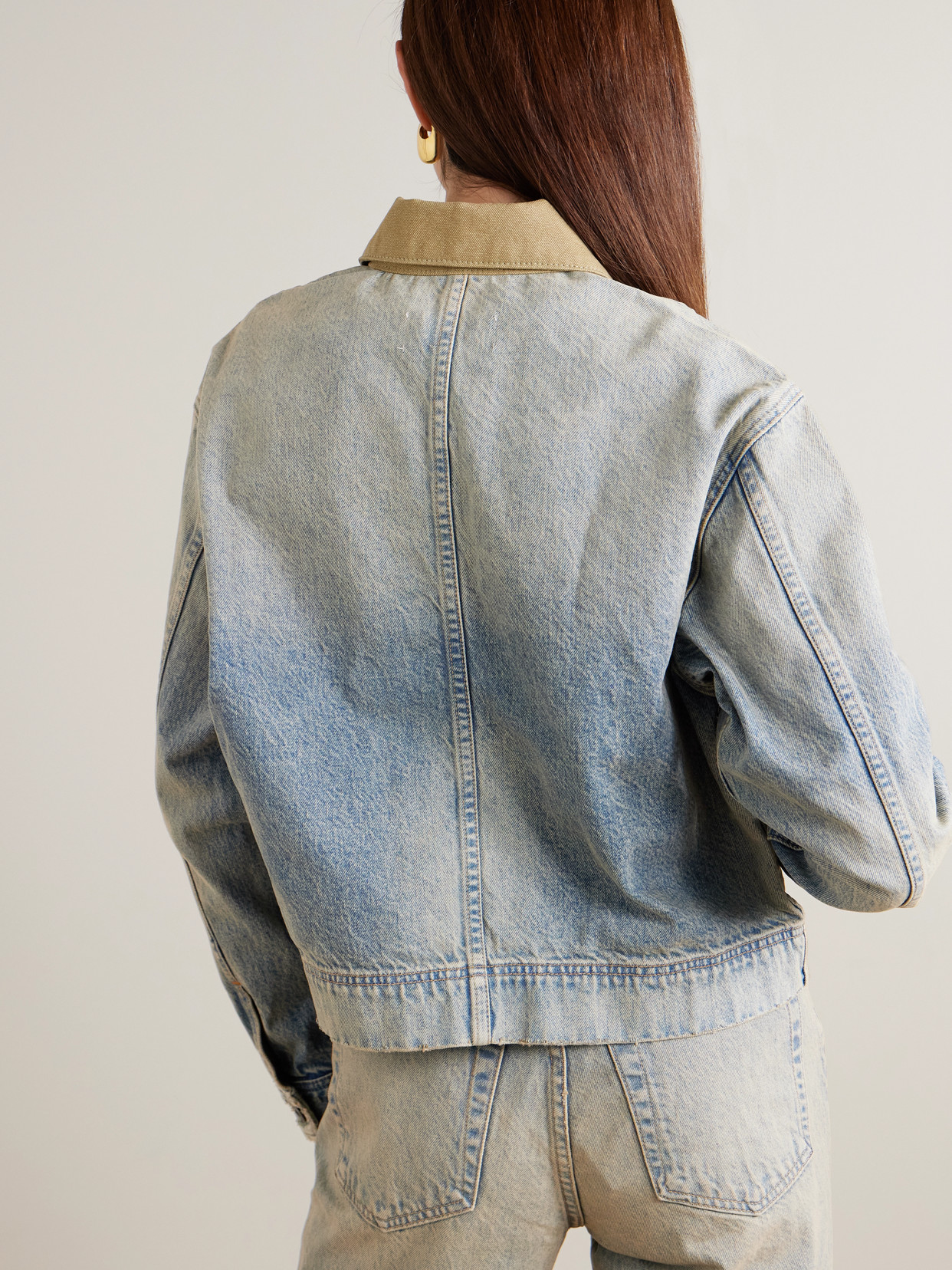 Thompson Canvas-Trimmed Distressed Denim Jacket
